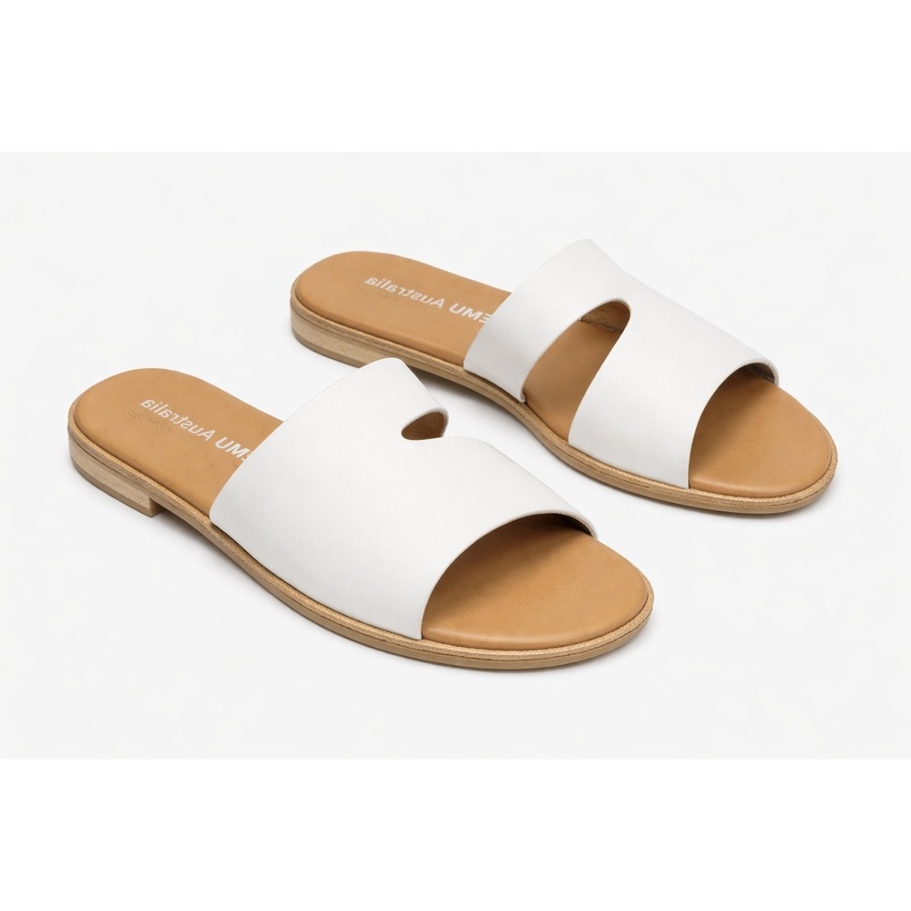 EMU Australia US 9 Anthropologie Ginini White Leather Slides Minimalist Resort‎